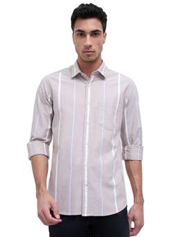 ColorPlus - Men Regular Fit Striped Taupe Shirt
