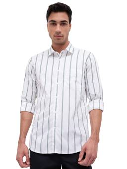 ColorPlus - Men Regular Fit Striped White Shirt