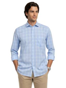 ColorPlus - Men Regular Fit Checkered Medium Blue Shirt