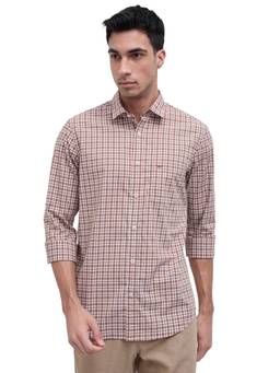 ColorPlus - Men Regular Fit Checkered Medium Brown Shirt