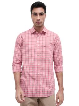 ColorPlus - Men Regular Fit Checkered Medium Red Shirt