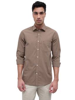 ColorPlus - Men Regular Fit Checkered Dark Brown Shirt