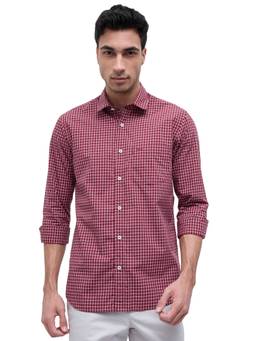 ColorPlus - Men Regular Fit Checkered Dark Red Shirt