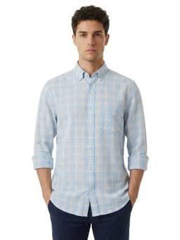 ColorPlus - Men Medium Blue Regular Fit Checkered Shirt