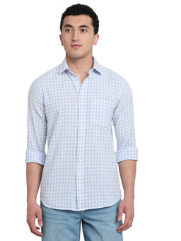 ColorPlus - Men Regular Fit Checkered Medium Blue Shirt
