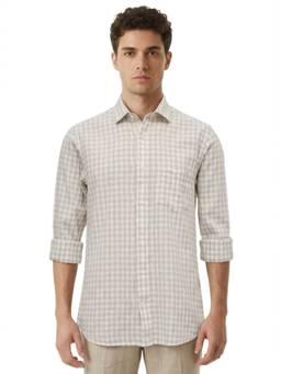 ColorPlus - Men Medium Beige Regular Fit Checkered Shirt