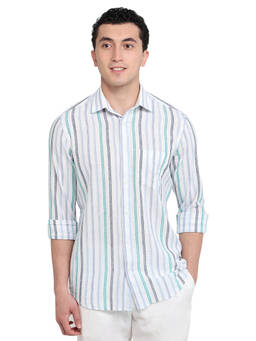 ColorPlus - Men Regular Fit Striped White Shirt