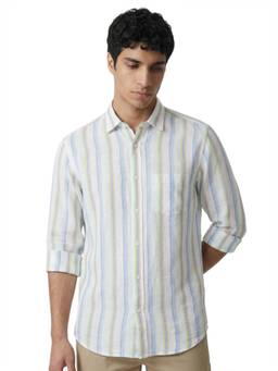 ColorPlus - Men White Regular Fit Striped Shirt