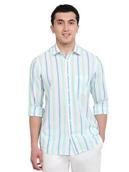ColorPlus - Men Regular Fit Striped White Shirt