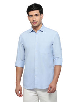 ColorPlus - Men Regular Fit Solid Medium Blue Shirt