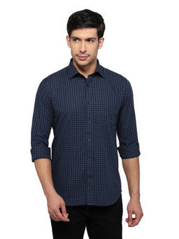 ColorPlus - Men Regular Fit Checkered Dark Blue Shirt