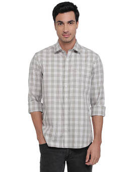 ColorPlus - Men Regular Fit Checkered Medium Grey Shirt