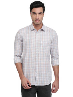 ColorPlus - Men Regular Fit Checkered Beige Shirt