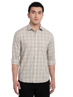 ColorPlus - Men Regular Fit Checkered Medium Beige Shirt