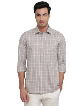 ColorPlus - Men Regular Fit Checkered Medium Beige Shirt