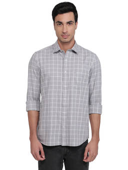 ColorPlus - Men Regular Fit Checkered Medium Grey Shirt