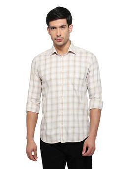 ColorPlus - Men Regular Fit Checkered Medium Beige Shirt