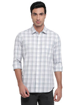ColorPlus - Men Regular Fit Checkered Medium Blue Shirt