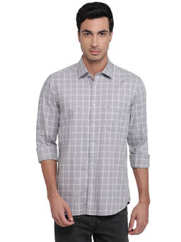 ColorPlus - Men Regular Fit Checkered Medium Grey Shirt