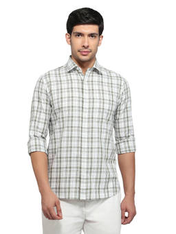 ColorPlus - Men Regular Fit Checkered Medium Green Shirt