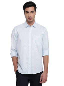 ColorPlus - Men Regular Fit Printed Medium Blue Shirt