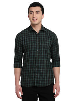 ColorPlus - Men Regular Fit Checkered Dark Green Shirt