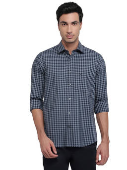 ColorPlus - Men Regular Fit Checkered Dark Blue Shirt