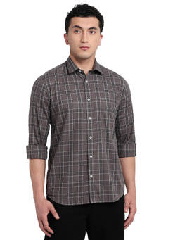 ColorPlus - Men Regular Fit Checkered Dark Grey Shirt