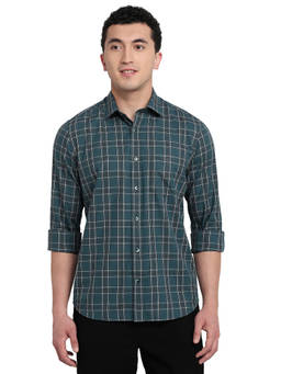ColorPlus - Men Regular Fit Checkered Dark Green Shirt