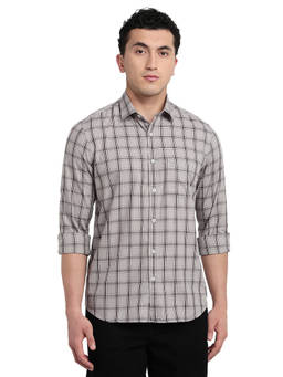 ColorPlus - Men Regular Fit Checkered Medium Grey Shirt