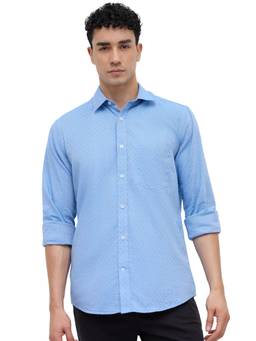 ColorPlus - Men Regular Fit Self Design Medium Blue Shirt