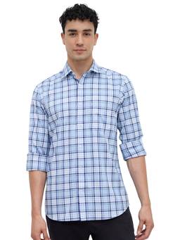 ColorPlus - Men Regular Fit Checkered Blue Shirt
