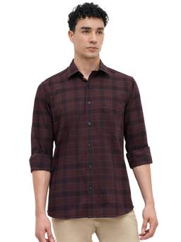 ColorPlus - Men Regular Fit Checkered Maroon Shirt
