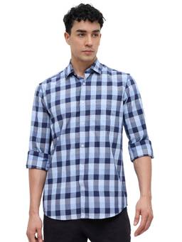 ColorPlus - Men Regular Fit Checkered Dark Blue Shirt