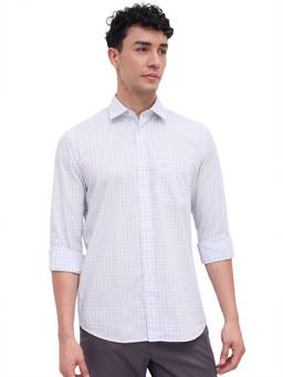ColorPlus - Men Regular Fit Checkered Medium Blue Shirt