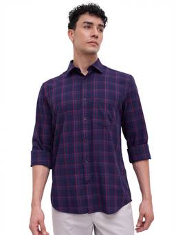 ColorPlus - Men Regular Fit Checkered Dark Blue Shirt
