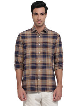 ColorPlus - Men Regular Fit Checkered Medium Beige Shirt