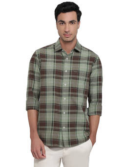ColorPlus - Men Regular Fit Checkered Medium Grey Shirt