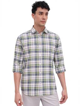 ColorPlus - Men Regular Fit Checkered Medium Green Shirt