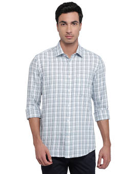 ColorPlus - Men Regular Fit Checkered Medium Blue Shirt