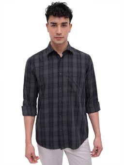 ColorPlus - Men Regular Fit Checkered Dark Green Shirt