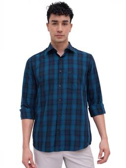 ColorPlus - Men Regular Fit Checkered Dark Blue Shirt