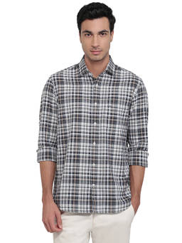 ColorPlus - Men Regular Fit Checkered Medium Blue Shirt