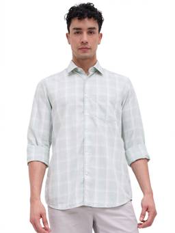 ColorPlus - Men Regular Fit Checkered Medium Green Shirt