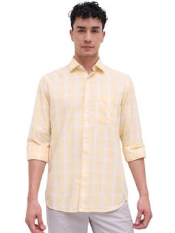 ColorPlus - Men Regular Fit Checkered Medium Yellow Shirt