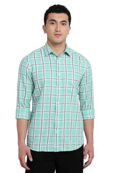 ColorPlus - Men Regular Fit Checkered Medium Green Shirt
