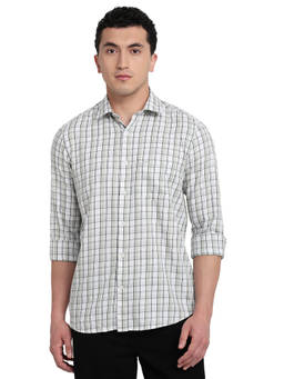 ColorPlus - Men Regular Fit Checkered Medium Green Shirt
