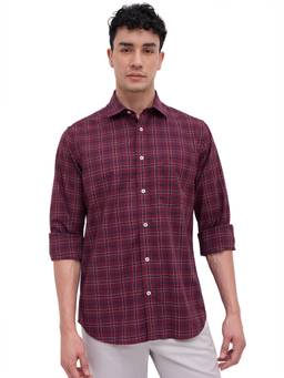 ColorPlus - Men Regular Fit Checkered Dark Maroon Shirt