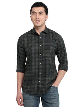 ColorPlus - Men Regular Fit Checkered Dark Green Shirt