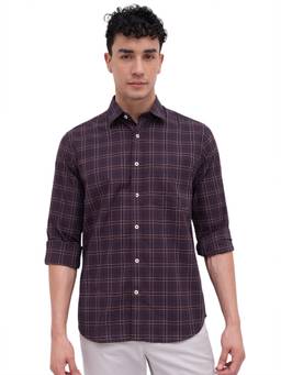 ColorPlus - Men Regular Fit Checkered Maroon Shirt